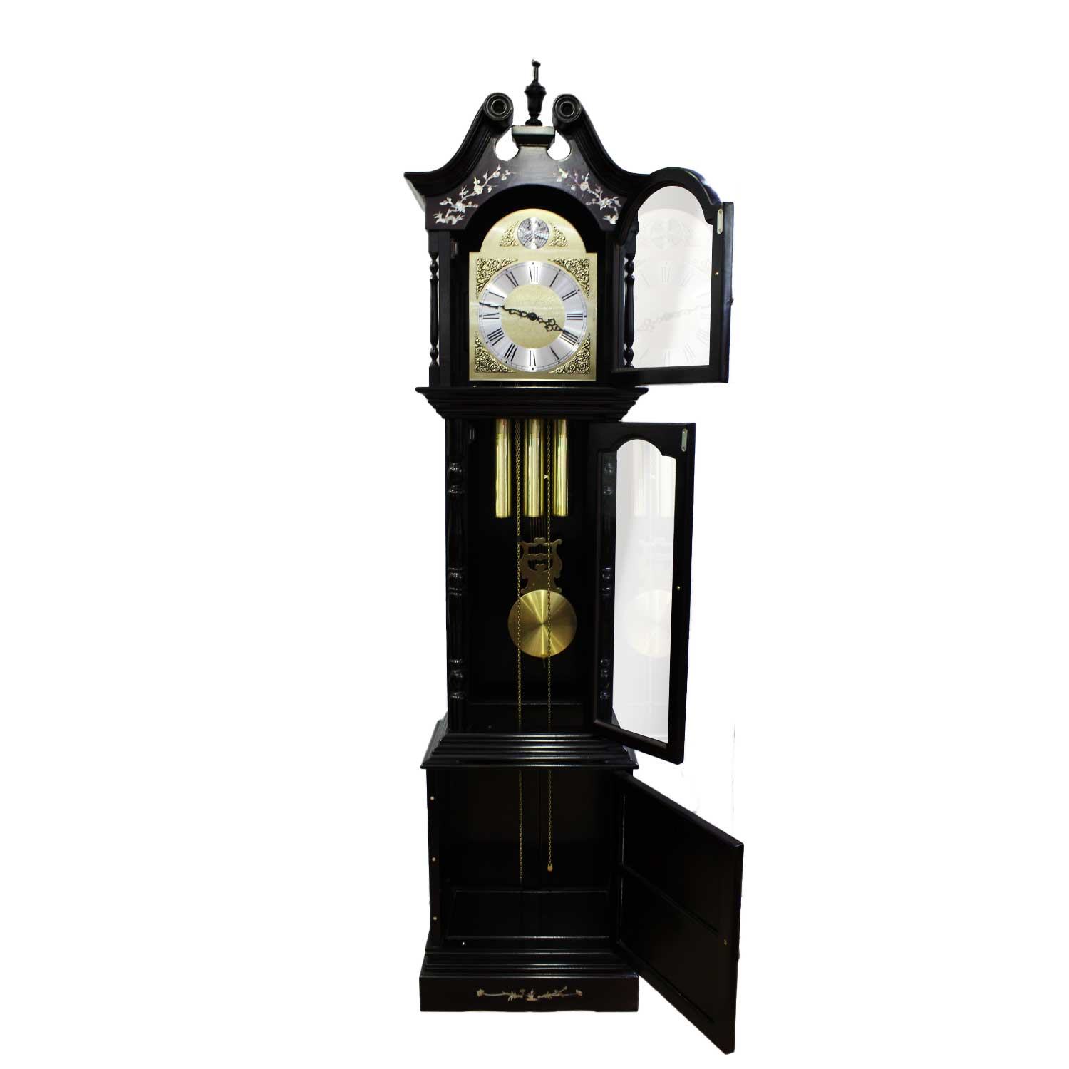 Rosewood Grandfather Clock Triple Chime Mother Of Pearls Inlaid Dark Red Cherry LK94000154A